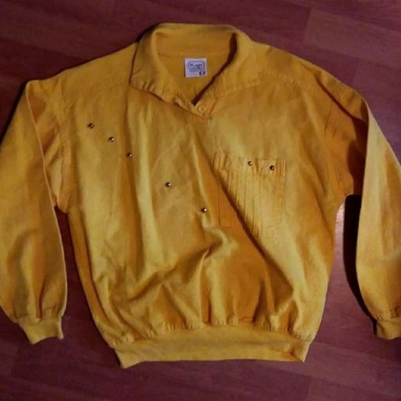 VINTAGE longsleeve yellow top w/collar - Picture 1 of 3